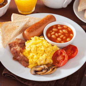 Pancake and Scrambled Eggs With Jam and Butter, Belgium Waffles. Breakfast Sausage (fried Eggs, Bacon, Pancake Sausage) Oatmeal, Fruit Smoothies (apple, Peanut Butter And Milk) and Tea Or Coffee