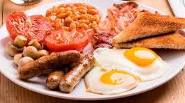 Sausage, Eggs(omlette/scrambled/sunny Side Up, Sausage Grilled
 Bacon, Mushroom, Grilled Tomatoes and Baked Beans,
 Bread Roll or Slice Toast and Tea/coffee)